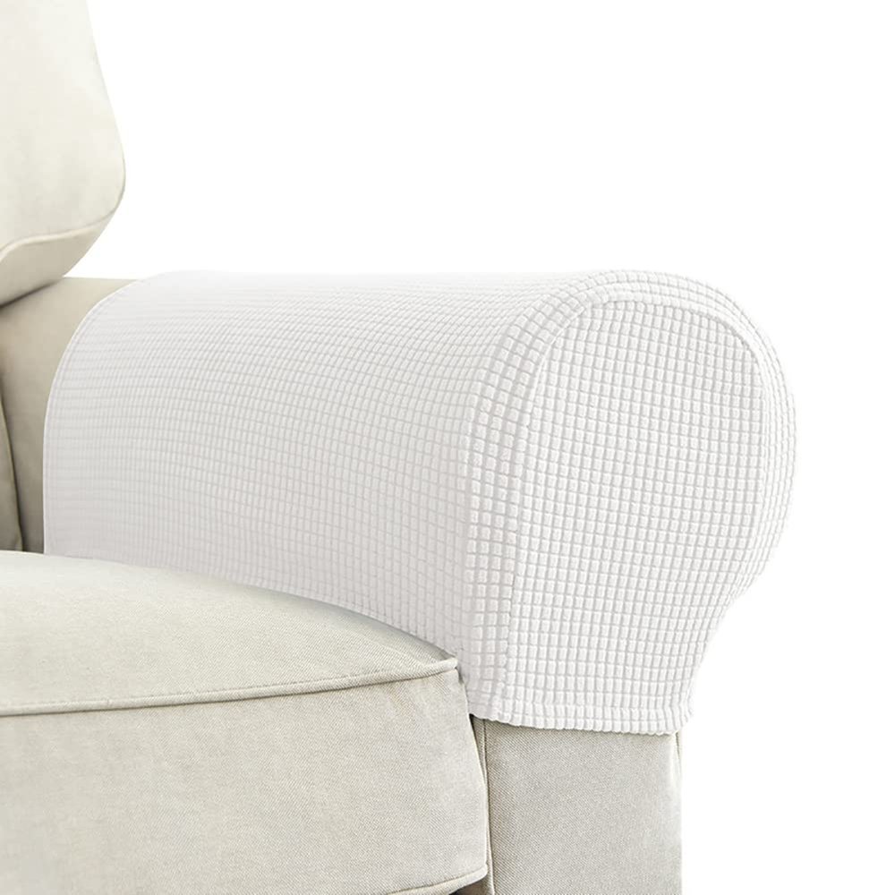 Chaexii Premium Polyester Sofa Arm Cover, Scratch Resistant Protector Covers, Washable, Elastic Armrest Covers for Square/Curved/Sloping Couch Armrests, 2Pcs (White)