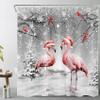 HVEST Christmas Winter Shower Curtain with Bathroom Rugs, Pink Flamingo and Cardinals in Grey Snow Forest Shower Curtain and Bath Mat, 72L X 72W inch Winter Snowflake Shower Curtain Set Bathroom Decor view 3