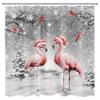 HVEST Christmas Winter Shower Curtain with Bathroom Rugs, Pink Flamingo and Cardinals in Grey Snow Forest Shower Curtain and Bath Mat, 72L X 72W inch Winter Snowflake Shower Curtain Set Bathroom Decor view 4