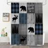 JEJOMEAG Cabin Retro Rustic Lodge Shower Curtain Bear Moose Deer Elk Blue Black Plaid Check Country Camping Hunting Adventure Fabric Bathroom Curtain with Hooks, 70Wx70H view 1