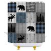 JEJOMEAG Cabin Retro Rustic Lodge Shower Curtain Bear Moose Deer Elk Blue Black Plaid Check Country Camping Hunting Adventure Fabric Bathroom Curtain with Hooks, 70Wx70H view 2
