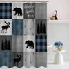JEJOMEAG Cabin Retro Rustic Lodge Shower Curtain Bear Moose Deer Elk Blue Black Plaid Check Country Camping Hunting Adventure Fabric Bathroom Curtain with Hooks, 70Wx70H view 3