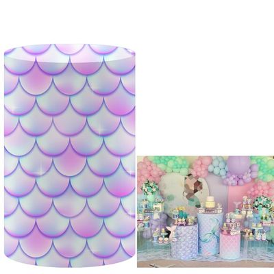 FiVan Baby Birthday Party Props Mermaid Scale Theme Plinth Cover Elastic Stretch Spandex Pedestal Cover for Metal Cylinder Stands