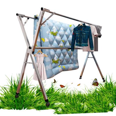 ATYUJKB Hanging Clothes Drying Rack for Laundry Room, Laundry Drying Rack Foldable, Garment Rack On Wheels with Shelf, Stainless Steel Laundry Stand (240cm/94 in)