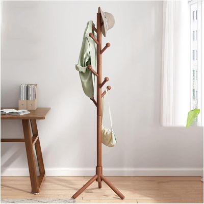 DLUXCA Adjustable Clothes Rack Stand Hat Rack Wooden Coat Layer Tree Standing with 8 Moveds Triangle Base Modern Coat Jackets Hangers for Hallway Entrance