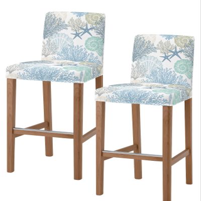 Bar Stool Covers Nautical Coastal Ocean Coral Stretch Removable Bar Chair Cover Beach Themed Blue Teal Counter Slipcovers for Kitchen Pub Dining Room Cafe Furniture Set of 2