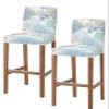 Bar Stool Covers Nautical Coastal Ocean Coral Stretch Removable Bar Chair Cover Beach Themed Blue Teal Counter Slipcovers for Kitchen Pub Dining Room Cafe Furniture Set of 2 view 1