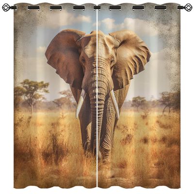 Asia Elephant Blackout Curtains for Girls Boy Home Decor, Animal Forest Kids Nature Wild Grommet Thermal Insulated Drapes Darkening Window Curtain for Bedroom Living Room, 84 x 84 Inch