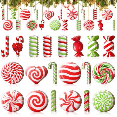 40 Pcs Peppermint Ornaments for Christmas Tree Decorations Candy Christmas Ornaments Lollipop Colorful Xmas Wooden Ornament for Holiday Party Decor
