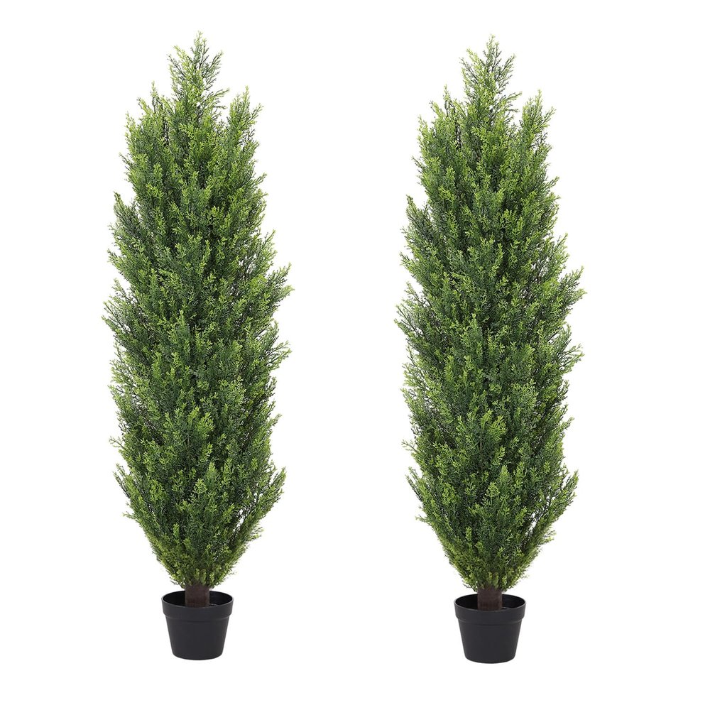 THE BLOOM TIMES Artificial Topiary Cedar Trees Outdoor 4FT Tall 2 Set, Realistic Faux Pine Cypress Shrubs Bushes, UV Resistant Large Fake Evergreen Plants for Front Porch Outside Planter Decor 4 Foot