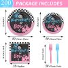 50 Guests Burnouts or Bows Gender Reveal Plates and Napkins Party Supplies Boys or Girls Baby Shower Party Decorations Disposable Tableware Set Gender Reveal Dinnerware Favor for Baby ,200PCS view 2