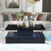47.2" Modern Black LED Coffee Table for Living Room Unique High Glossy Cocktail Center Table with Lights, Rectangle Wooden Coffee Table for Living Room view 1