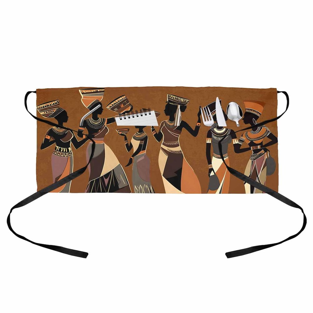 African Black Women Waitress Waiter Server Apron with Pockets,Waist Half Waterproof Cooking Kitchen BBQ Grill Chef Apron for Women,Men,Dad,Mom,Grandma,Boys,Girls Retro Bohemian Native American Tribal