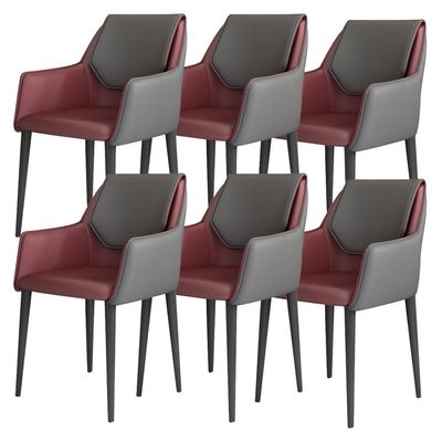 Artificial Leather Dining Chairs Set of 6 Kitchen Lounge Living Room Reception Chair Ergonomic Armrests Backrest and Iron Art Legs(Wine red+Dark Gray)