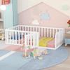 P PURLOVE Twin Size Floor Bed Frame for Kids, Wood Montessori Floor Beds with Fence Rail for Boys Girls,(White,Twin Bed view 1