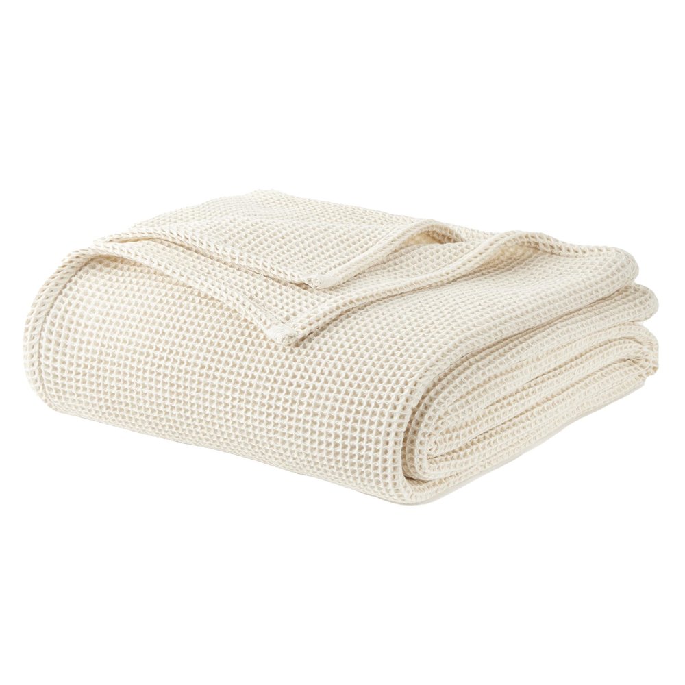 100% Organic Cotton Blanket - Soft Breathable Cotton Waffle Blanket King Size for All Seasons - Luxury 320GSM Cozy Warm Lightweight 100% Cotton Fairtrade Certified (108x90, Natural)
