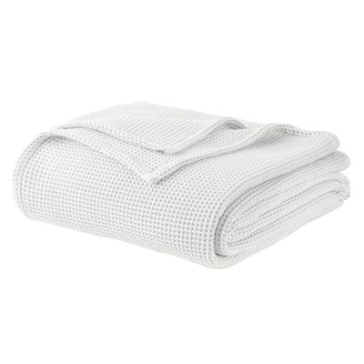 100% Organic Cotton Blanket - Soft Breathable Cotton Waffle Blanket Queen and Full Size for All Seasons - Cozy Warm Lightweight 320GSM Bedroom and Couch Throw - Fairtrade Certified (90x90, White)