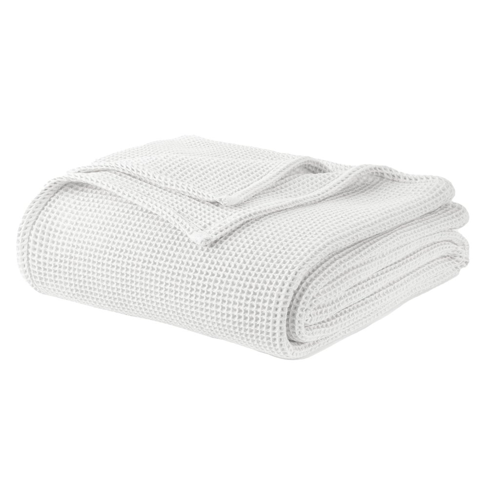 100% Organic Cotton Blanket - Soft Breathable Cotton Waffle Blanket Queen and Full Size for All Seasons - Cozy Warm Lightweight 320GSM Bedroom and Couch Throw - Fairtrade Certified (90x90, White)