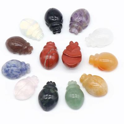 Beetle Statue Natural Crystal Stone Hand Carved Amethyst Craft Home Decor Holiday Gift,Random Materi,2pcs