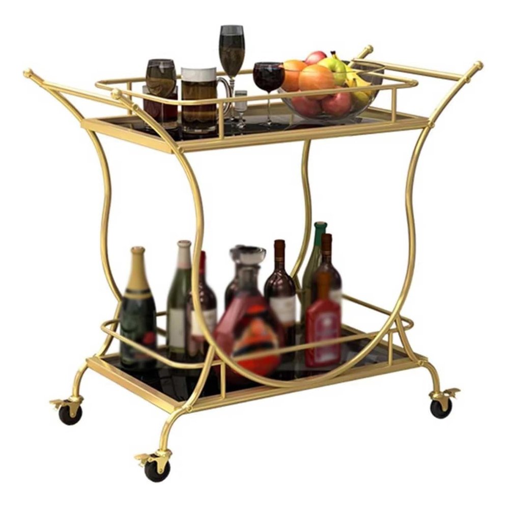 UNbit Drinks Trolley Serving Carts Serving Trolleys 2-Tier Wine Bar Serving Cart, Wine Trolley Rolling Bar Cart with Wheels, for Kitchen, Club, Living Room, Barwyqdp24930