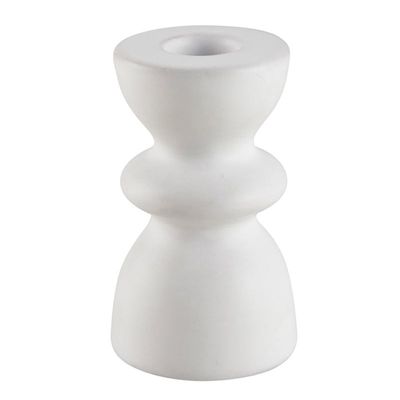 47th & Main Taper Candleholder Tiered Ceramic Contemporary Dinner Candle Holder, 3.5" Tall, White