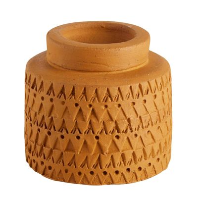 47th & Main Votive Candleholder Large Boho Terra Cotta Candle Holder, 3.5" Tall, Tall Disk