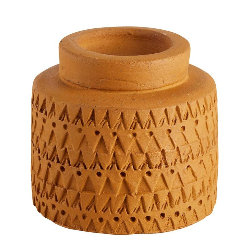 47th & Main Votive Candleholder Large Boho Terra Cotta Candle Holder, 3.5" Tall, Tall Disk