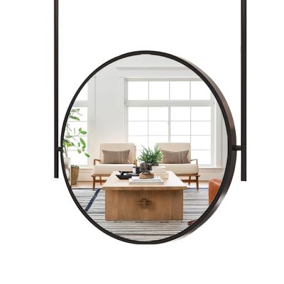 Junvstor Round Mirror for Wall, Black Bathroom Mirror for Ceiling Hanging Decorative Suspended Boom Mirrors, Wall Mounted Metal Frame Home Decor Mirrors for Bedroom (Size : Diameter-50CM/19.7INCH)