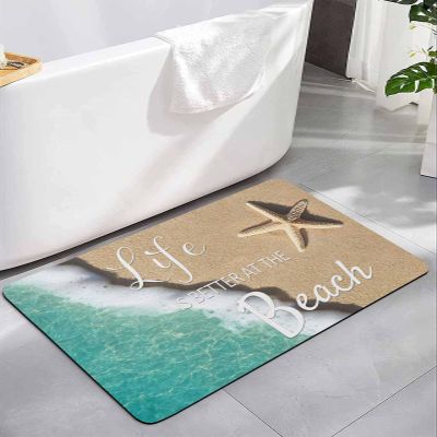 YESOF66 Summer Diatomaceous Earth Bath Mat Bathtub Mat, Life is Better at The Beach Quick Dry Non-Slip Diatomite Mud Bathroom Floor Rugs for Bath Tub Kitchen Absorbent Pad, 18x30 Inch