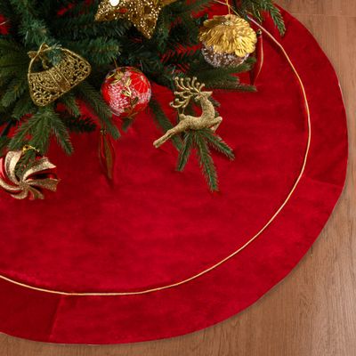 Christmas Velvet Tree Skirt, 48 inches Large Fur Plush Tree Skirts, Xmas Tree Skirt for Holiday Ornaments Party Rustic Vintage Christmas Tree Decorations (Red)