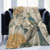 Yinrune Chinoiserie Bird Flower Throw Blanket Yellow Grey Fuzzy Blanket Blankets Super Comfort Warmth Coral Fleece Blanket for Couch Bed Chair Office Sofa 30x40 view 2