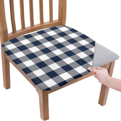 Savannan Dining Room Chair Cover,Country Rural Style Navy Blue and White Buffalo Check Gingham Elastic Stretch Chair Slipcovers Super Fit Desk Seat Cover Removable Kitchen Chair Set of 2