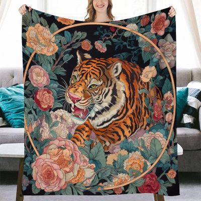 Yinrune Pink Green and Turquoise Floral Colorful Tapestry Tibetan Tiger Blankets 40x50 Chinoiserie Asian Aesthetic Tapestry Flannel Blanket Home Decoration Bedroom Decor Living Room Door Curtain