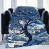 Yinrune Daintree Tree Chinoiserie Decorative Flannel Fleece Blanket White Blue Indigo Asian Soft Throw Lightweight Air Conditioning Blankets Warmth for Couch Bed Sofa Chair Travelling 40x50 view 2