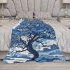 Yinrune Daintree Tree Chinoiserie Decorative Flannel Fleece Blanket White Blue Indigo Asian Soft Throw Lightweight Air Conditioning Blankets Warmth for Couch Bed Sofa Chair Travelling 40x50 view 3