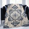 Yinrune Blue Navy Damask Blankets Farmhouse Fuzzy Blanket Throw Decor Plush Super Soft Warm Coral Fleece Blanket for Sofa Chair Living Room Adult and Kids Blanket 60x80 view 1