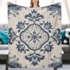 Yinrune Blue Navy Damask Blankets Farmhouse Fuzzy Blanket Throw Decor Plush Super Soft Warm Coral Fleece Blanket for Sofa Chair Living Room Adult and Kids Blanket 60x80 view 2