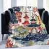 Yinrune Pagoda Blankets White Blue Coral Throw Blanket Chinoiserie Asian Fuzzy Blanket Super Soft Warm Coral Fleece Blanket for Couch Bed Sofa Cover Chair 40x50 view 2