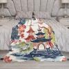 Yinrune Pagoda Blankets White Blue Coral Throw Blanket Chinoiserie Asian Fuzzy Blanket Super Soft Warm Coral Fleece Blanket for Couch Bed Sofa Cover Chair 40x50 view 3