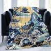 Yinrune Pagoda Chinoiserie Decorative Flannel Fleece Blanket Blue and White Asian Soft Throw Lightweight Air Conditioning Blankets Warmth for Couch Bed Sofa Chair Travelling 40x50 view 2