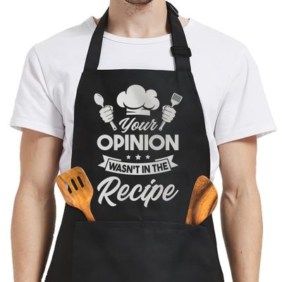 SANDJEST Your Opinion Wasn't In The Recipe Funny Aprons For Women Men Apron with Pockets BBQ Cooking Grilling Aprons For Chef Dad Husband Boyfriend Wife Mom Girlfriend