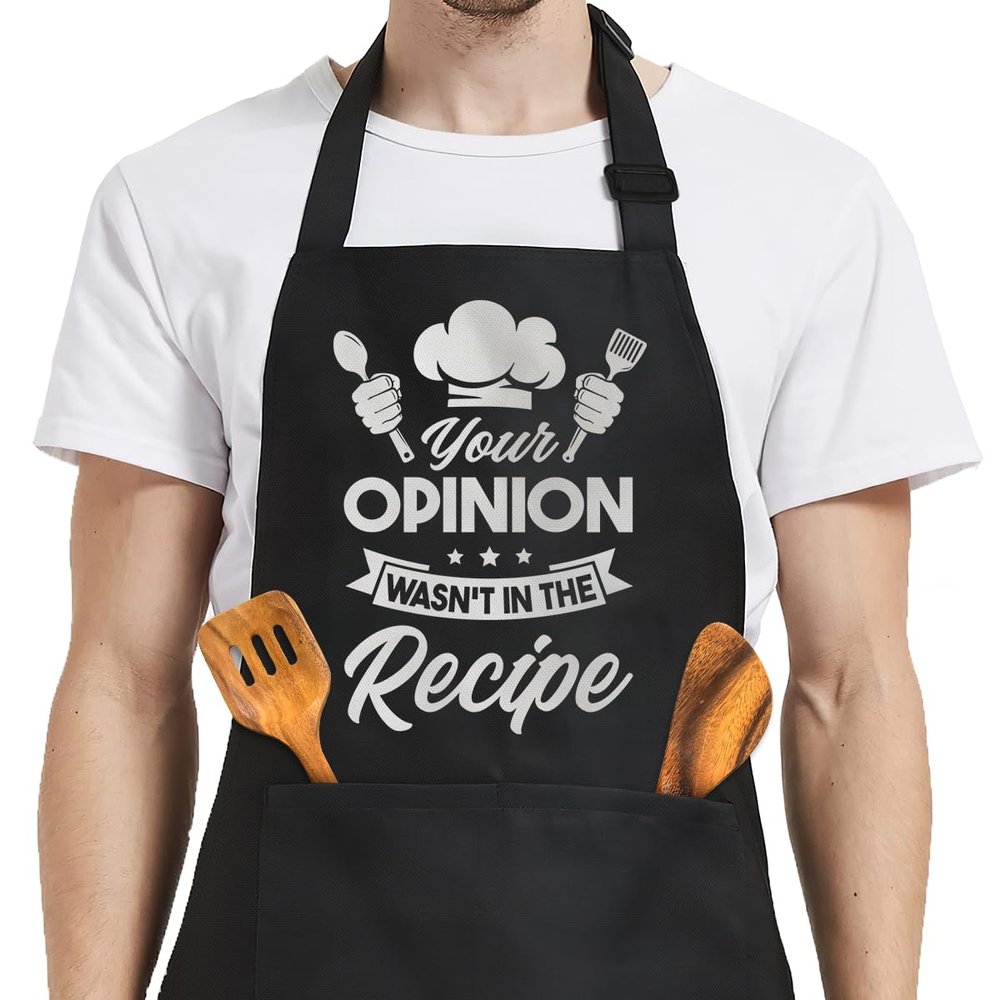 SANDJEST Your Opinion Wasn't In The Recipe Funny Aprons For Women Men Apron with Pockets BBQ Cooking Grilling Aprons For Chef Dad Husband Boyfriend Wife Mom Girlfriend