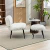 Mid Century Modern 25.2'' Wide Faux Fur Plush Accent Chair With Ottoman, Living Room Chair With Footrest, Fluffy Upholstered Armless Chair And Stool, Comfy Chair for Living Room, Bedroom (Lvory) view 3