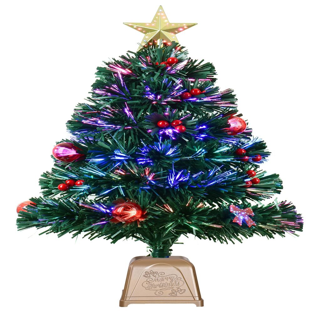 24inch Green Fiber Optic Christmas Tree,Prelit Artificial Tabletop Christmas Tree,Star,Butterfly and Ball Ornaments for Best Holiday Home Decorations,2 Foot