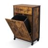 VINGLI 13 Gallon Tilt Out Trash Cabinet, Wood Hidden Trash Can Kitchen Cabinet with Drawer, Movable/Freestanding Pet Proof Storage Organizer, Laundry Basket Living Room Storage, Rustic Brown view 1