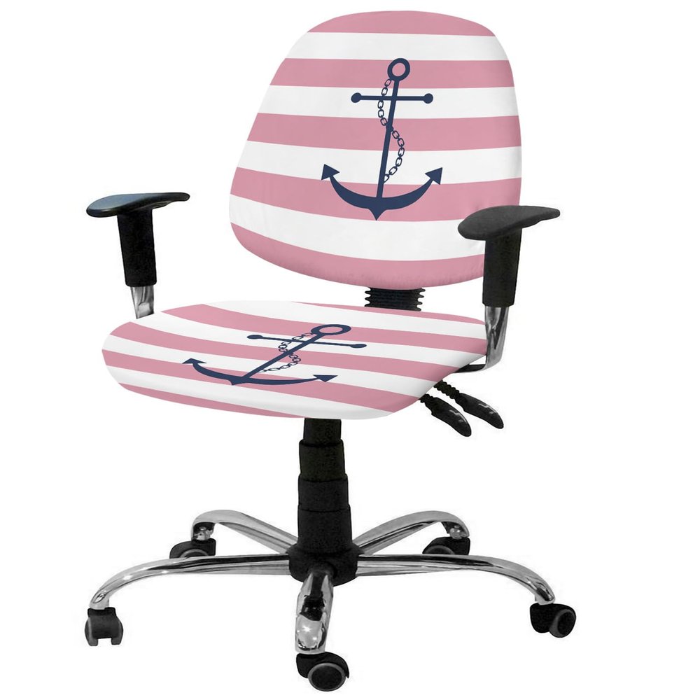 Futuregrace Office Chair Cover Pink Nautical Anchor Geometric Stripes Pattern Computer Chair Covers Stretch Desk Chair Slipcover Protector Removable Washable Seat Cover fot Office Chair