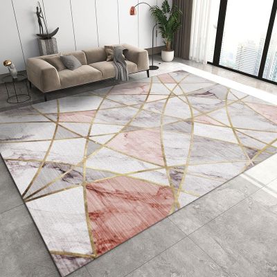 Rose Gold Marble Area Rugs, Nordic Minimalist Geometry Indoor Non-Slip Kids Rugs, Machine Washable Breathable Durable Carpet for Front Entrance Floor Decor,4 x 6ft