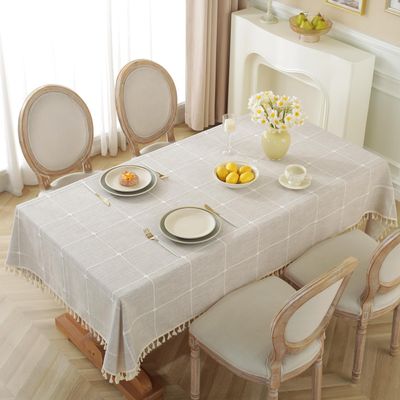 Alsoo Waterproof Tablecloths for Rectangle Tables Rustic Plaid Tablecloth Cotton Linen Cloth Wrinkle Free Table Cloths for Parties, Kitchen Dining, Holiday, Christmas (8-10 Seats, 55"x106")