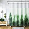 ORTIGIA Misty Forest Shower Curtain with Liner for Bathroom, Green Double Layer Nature Shower Curtain Set with See Through Top Window, Luxury Fabric Tree Bath Curtain, 72x74 with Metal Hooks view 1