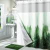 ORTIGIA Misty Forest Shower Curtain with Liner for Bathroom, Green Double Layer Nature Shower Curtain Set with See Through Top Window, Luxury Fabric Tree Bath Curtain, 72x74 with Metal Hooks view 2